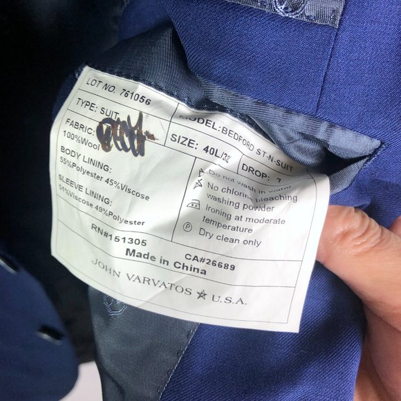 John Varvatos Bedford Blue Notch Lapel Suit Jacket Size 40L - Picture 9 of 11